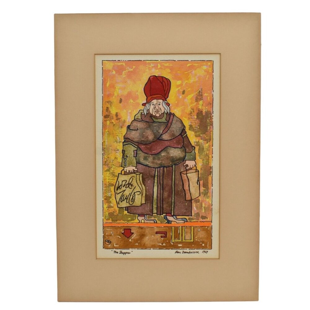 1969 Hans Dannheisser Enhanced Lithograph The Shopper NYC Lord & Taylor